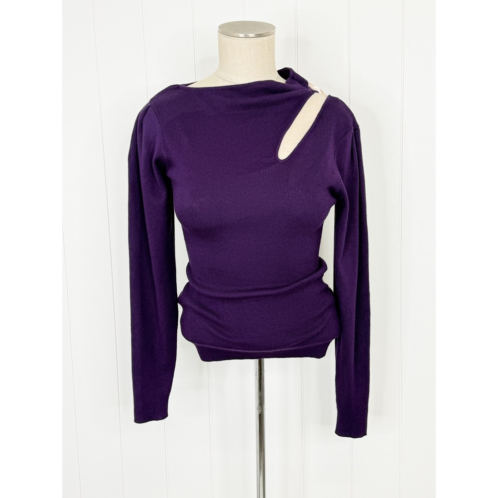 BCBGeneration Purple Blackberry Cutout Knit Top NWT Women Size S Asymmetrical